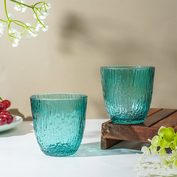 Aqua Green Textured Glasses with Rippled Design | Set of 6