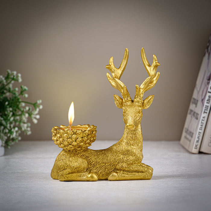 Golden Reindeer Candle Holders | Set of 2