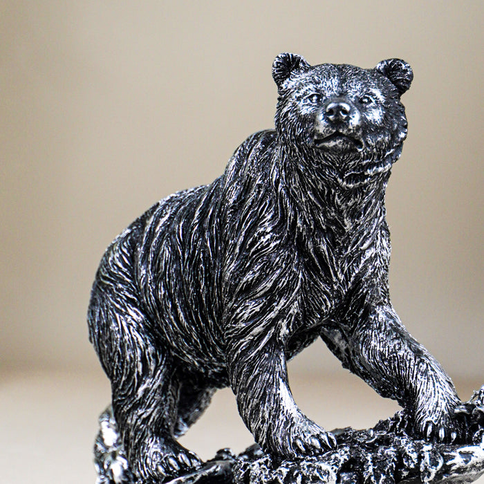 Silver Bear Figurine with Textured Fur