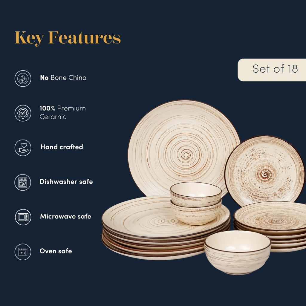 Cream Ceramic Spiral Dinner Set - Set of 18