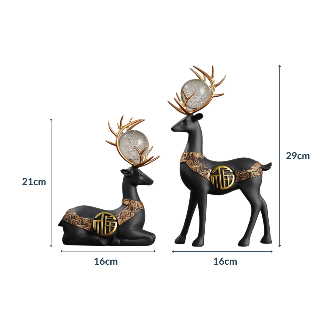 2Pcs Black Modern Deer Resin Figurines for Home Décor