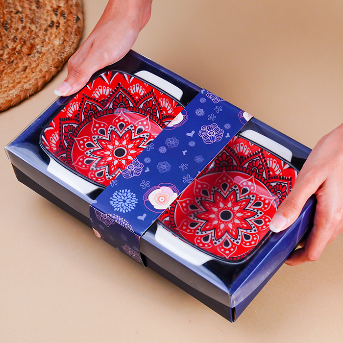 Red and White Mandala Ceramic Baking Dish