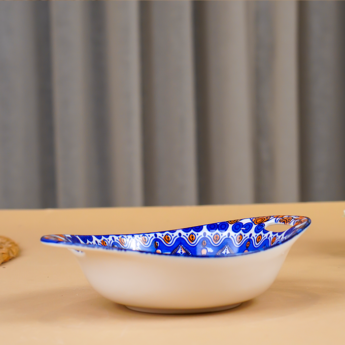 Blue & Orange Side Handles Ceramic Bowls Set of 3