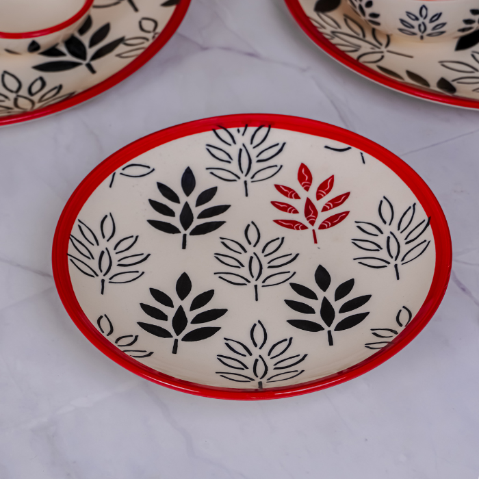 White and Red Ceramic Dinnerware - Set of 24