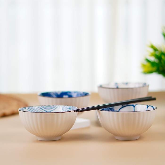 Blue Artwork Ceramic Bowls Set of 4