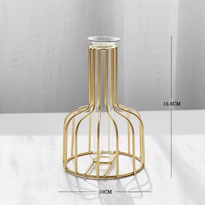 Gold Wire Frame Glass Vase - Geometric Design