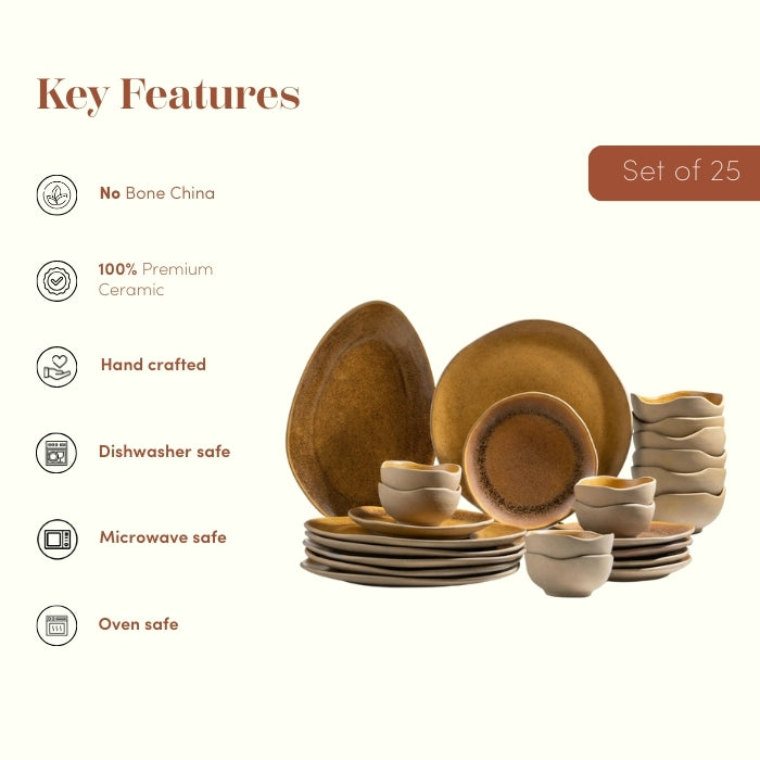Rustic Brown Irregular Ceramic Dinner Set of 25