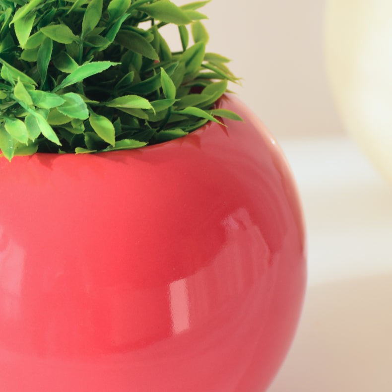 Red Round-Shaped Ceramic Flower Vase