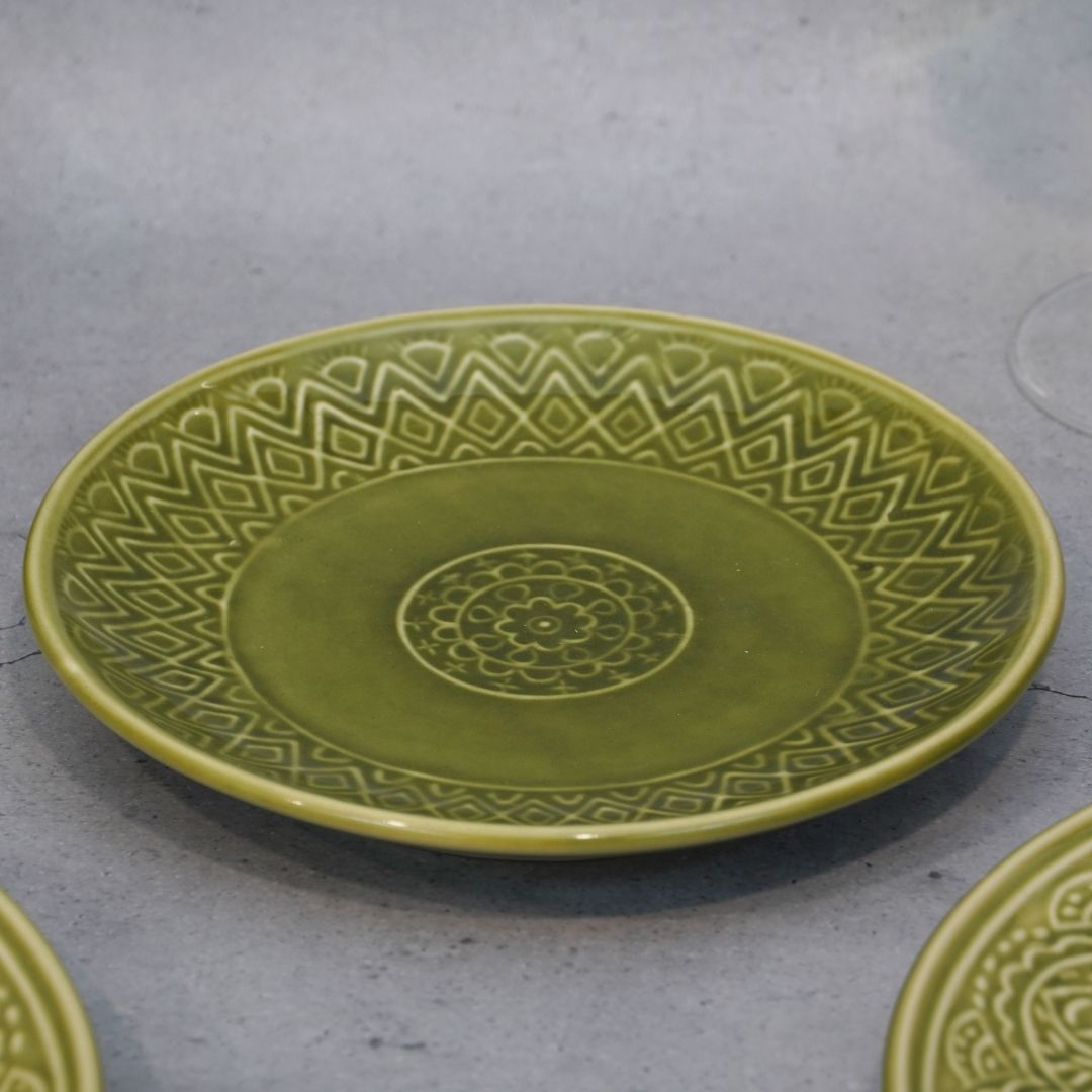 Green Ceramic Dinner Set (Set of 12)