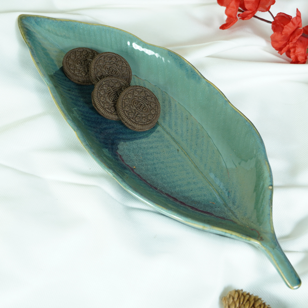 Teal Tropic Ceramic Leaf Platter