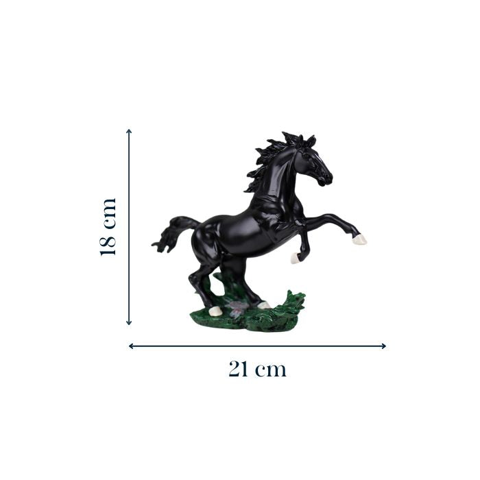 Glossy Black Rearing Horse Statue