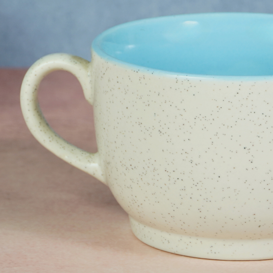 Cappuccino Cup in Light Blue Ceramic with White Exterior