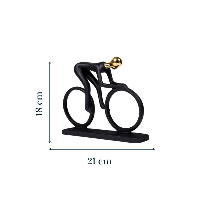 Matte Black Cyclist Sculpture with Gold Head - Modern Sports Art Décor