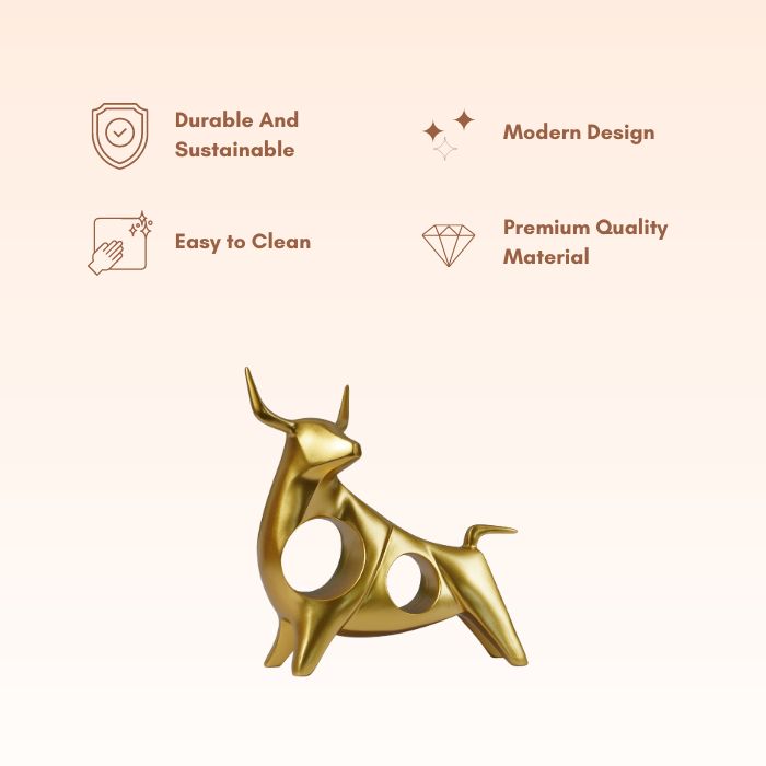 Gold Bull Sculpture with Geometric Cutouts