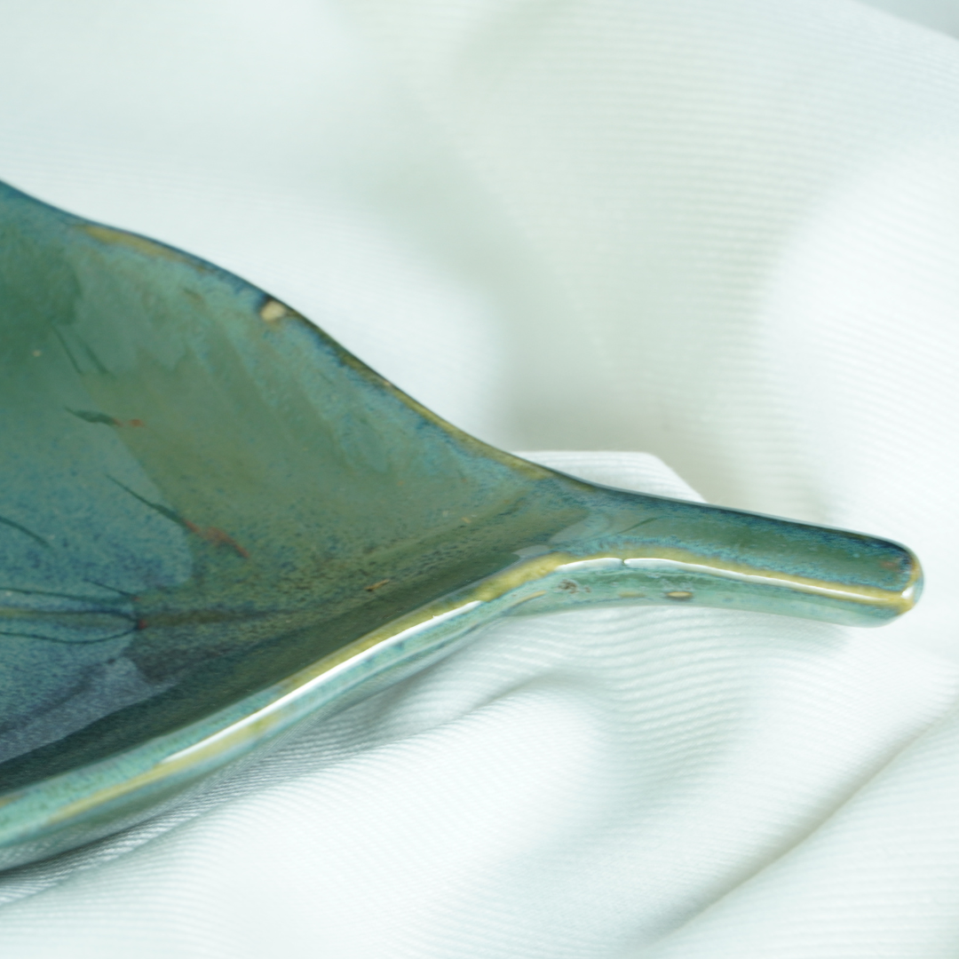 Teal Tropic Ceramic Leaf Platter