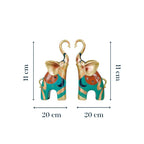 Gold and Teal Twin Elephant Figurines - Set of 2