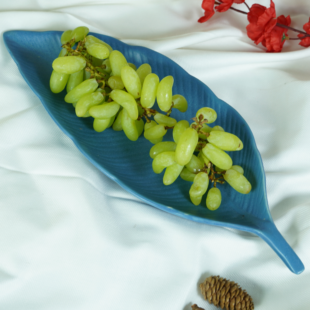 Ocean Blue Ceramic Leaf Platter