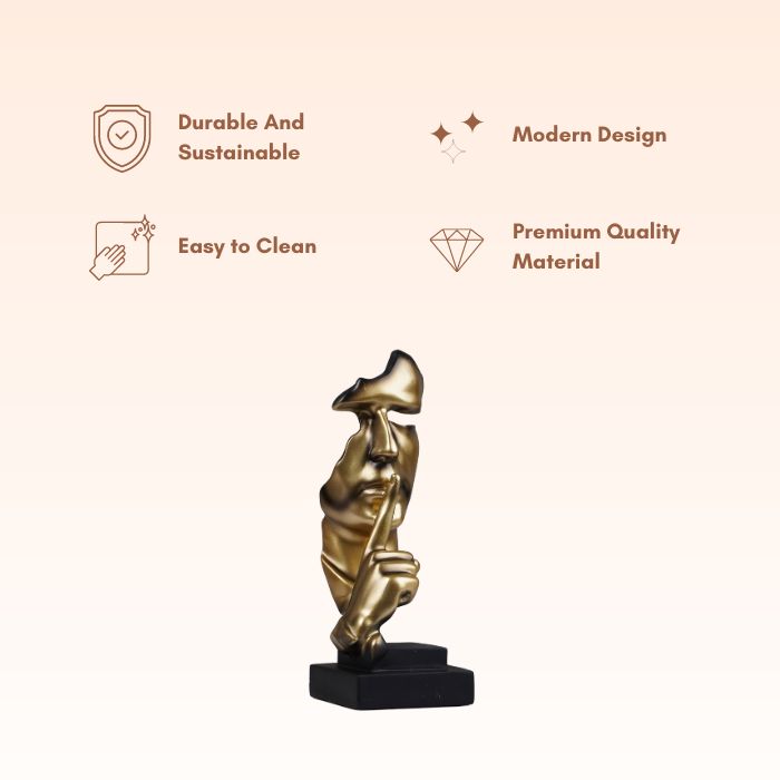 Gold Face Sculpture with Shhh Gesture