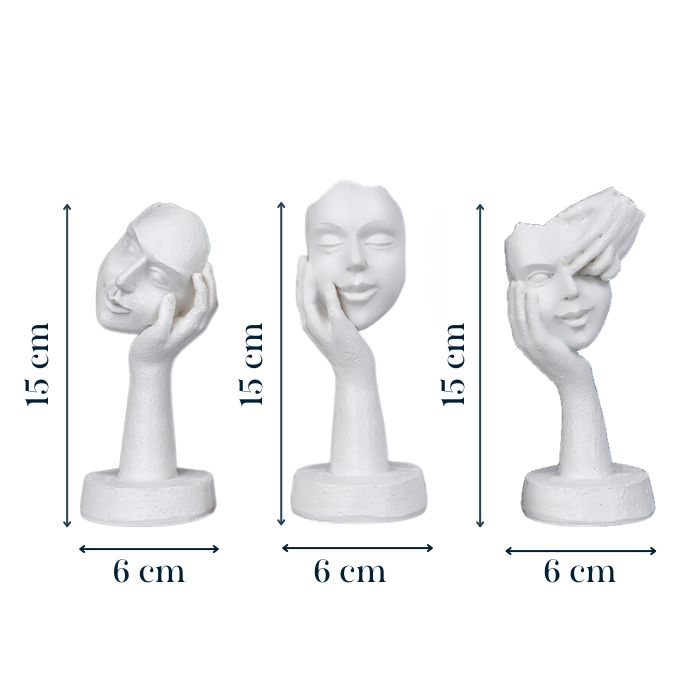 White Minimalist Face Sculptures - Set of 3