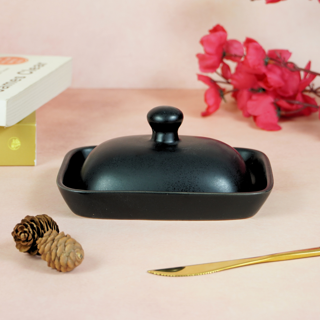 Black Ceramic Butter Dish