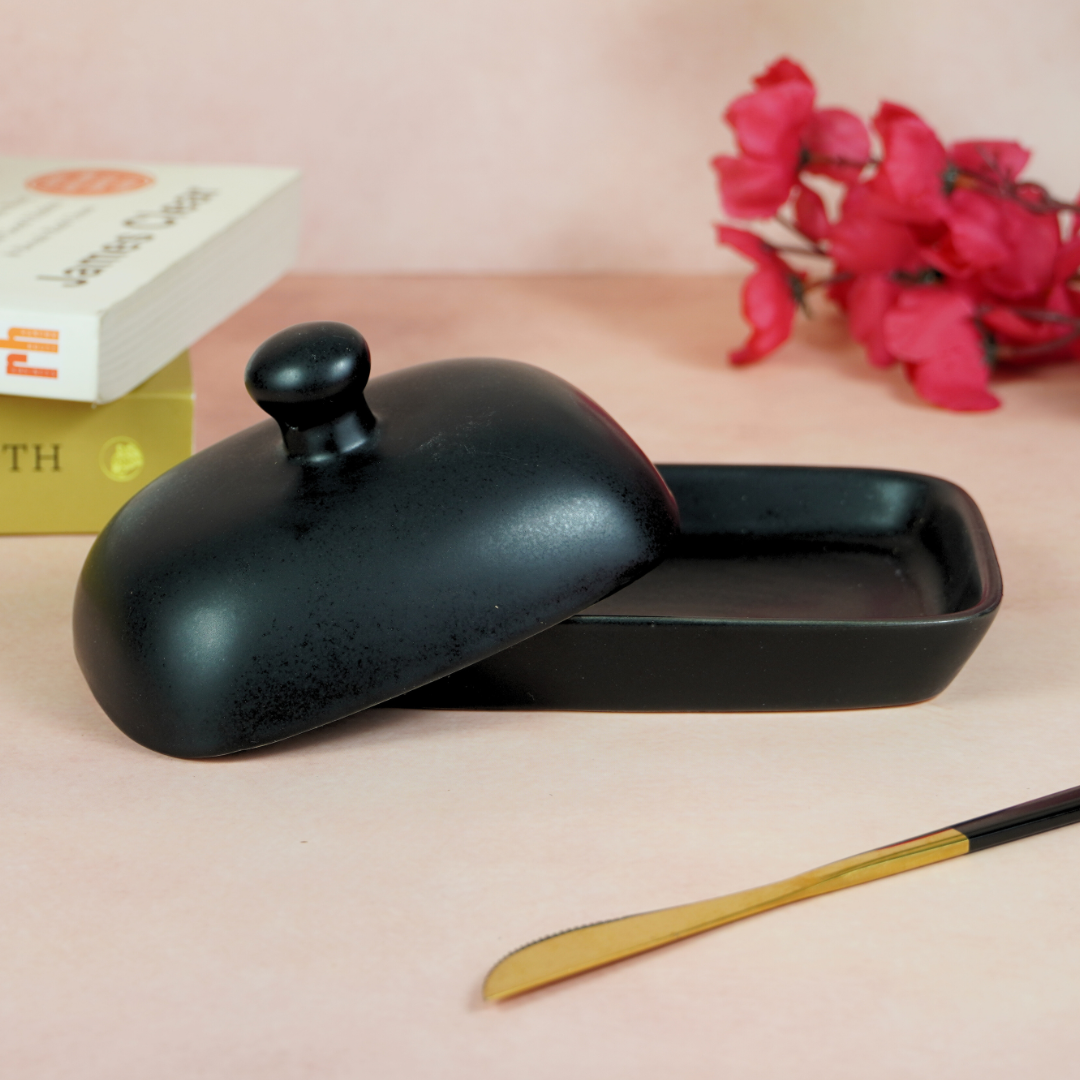 Black Ceramic Butter Dish