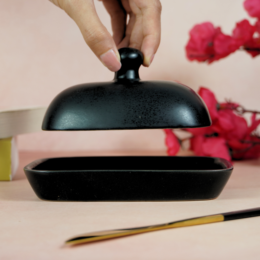 Black Ceramic Butter Dish