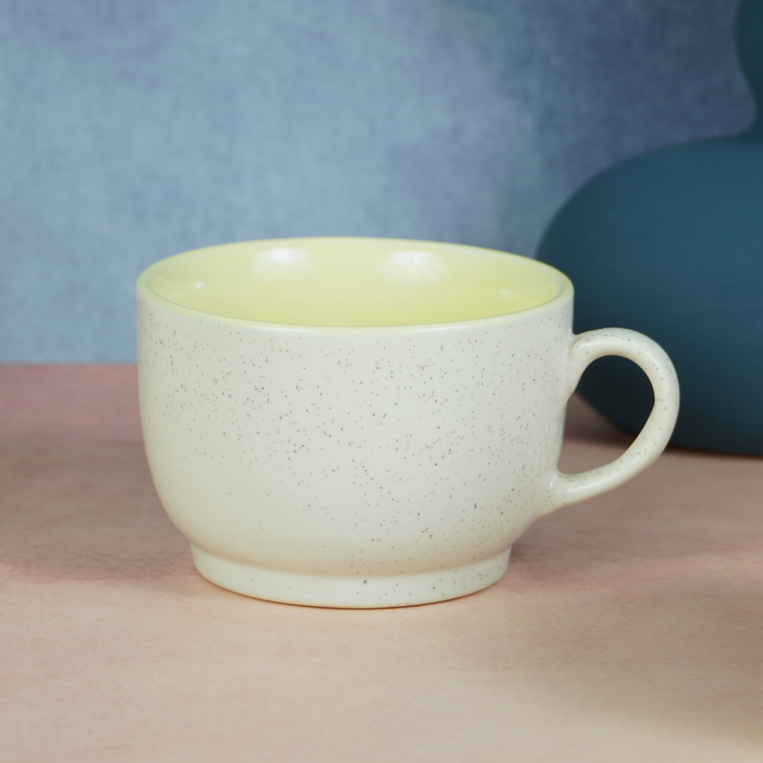 Cappuccino Cup in Yellow Ceramic with White Exterior