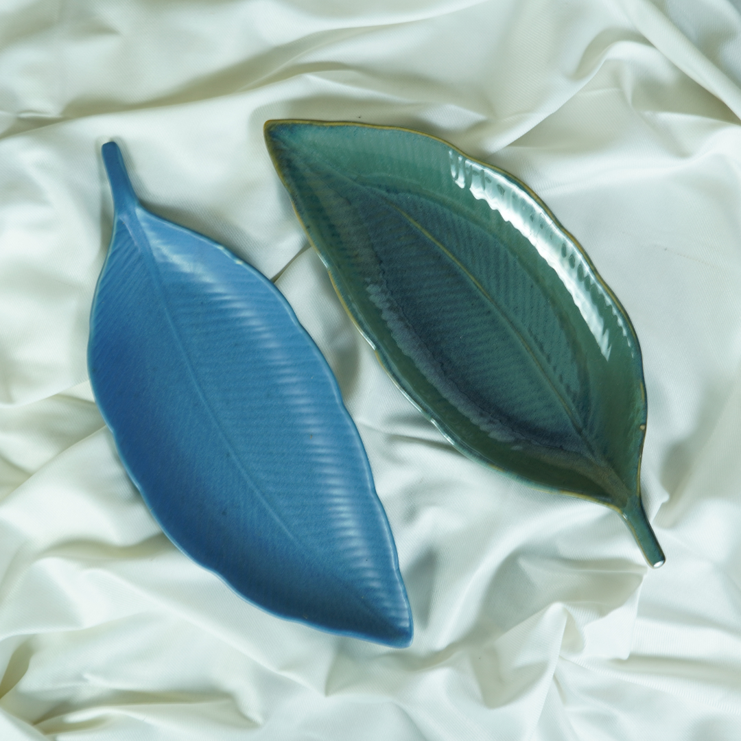 Teal Tropic Ceramic Leaf Platter