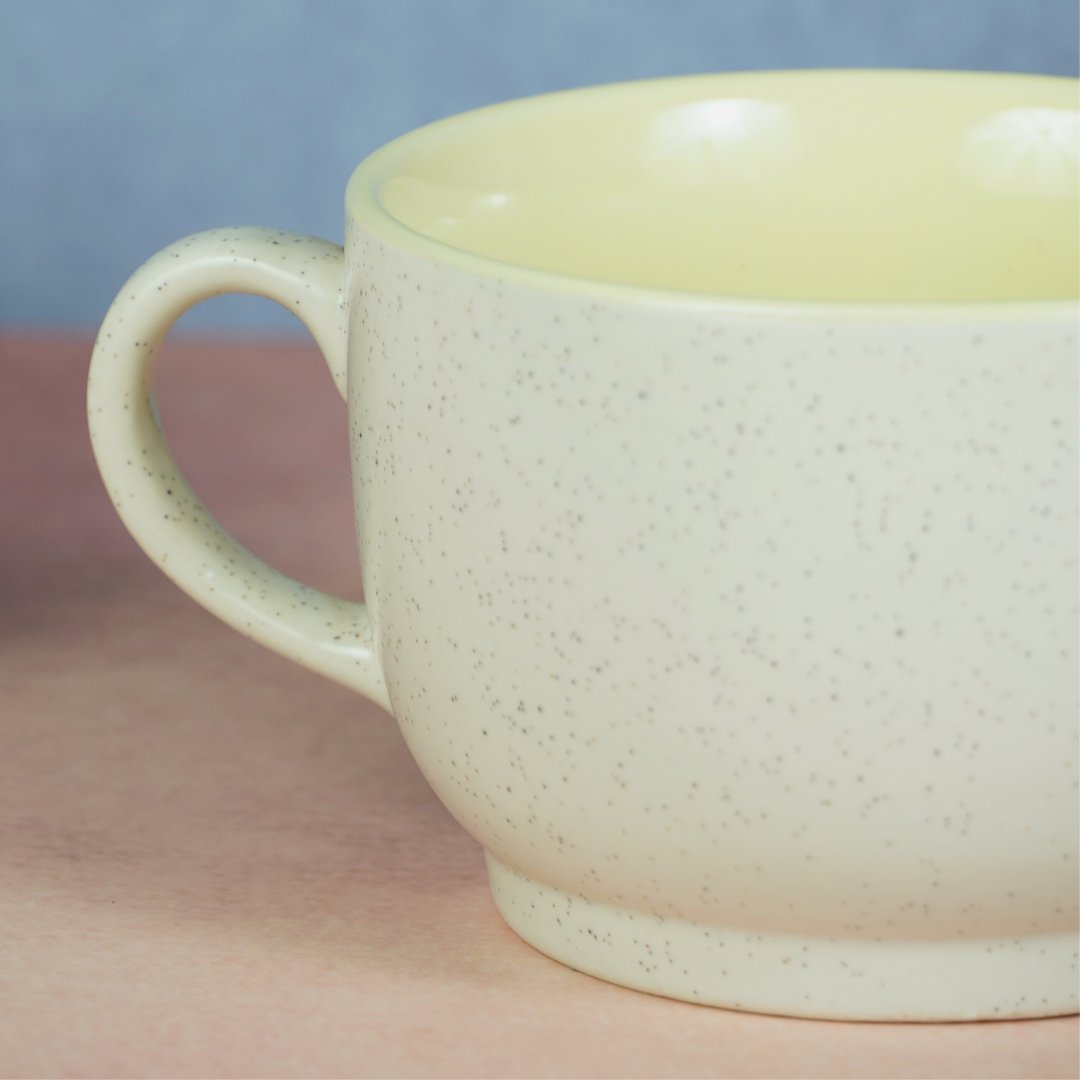 Cappuccino Cup in Yellow Ceramic with White Exterior