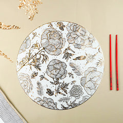 White & Gold Floral Table Mat with Botanical Illustration