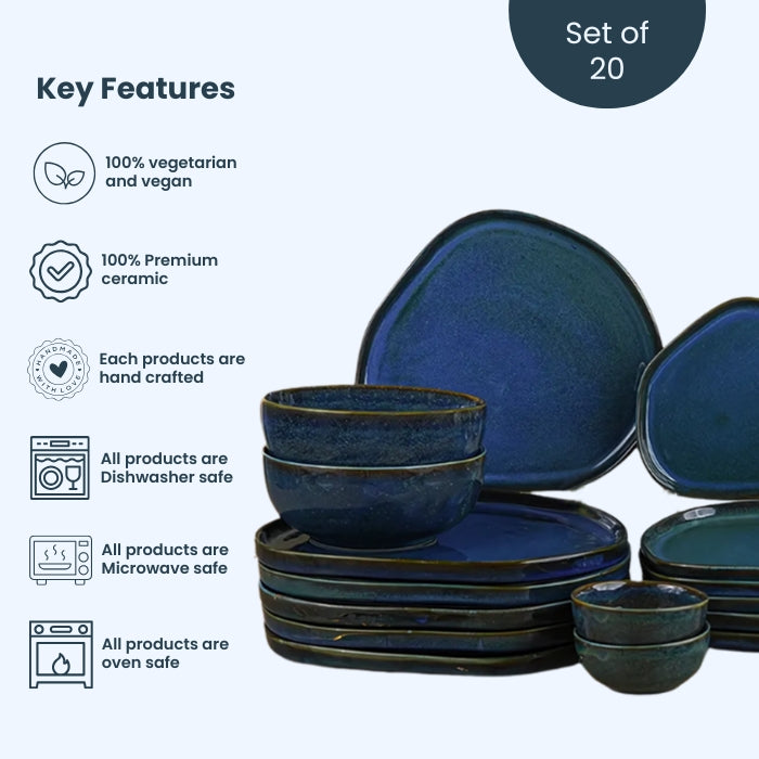 Midnight Blue Ceramic Dinnerware - Set of 20