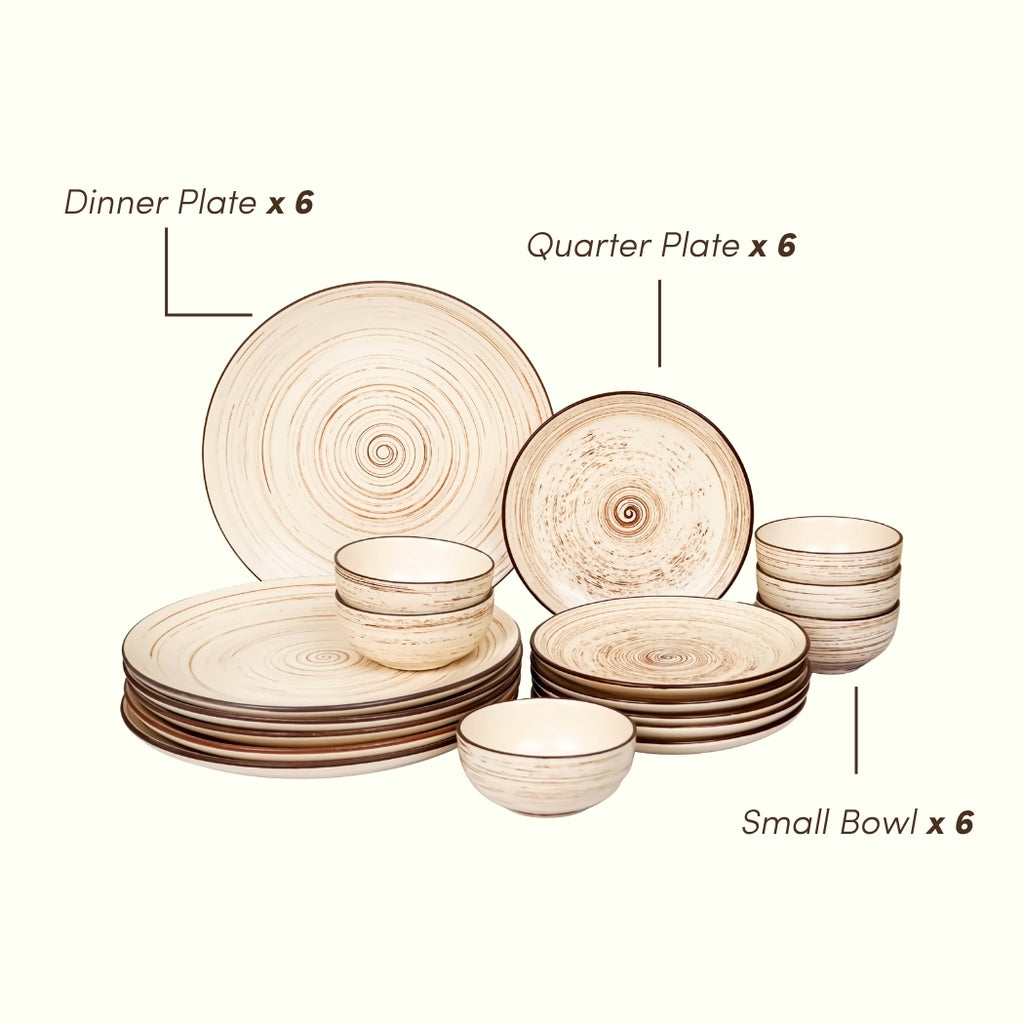 Cream Ceramic Spiral Dinner Set - Set of 18