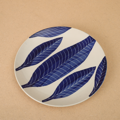 White Base Dinner Plate with Blue Leaf design