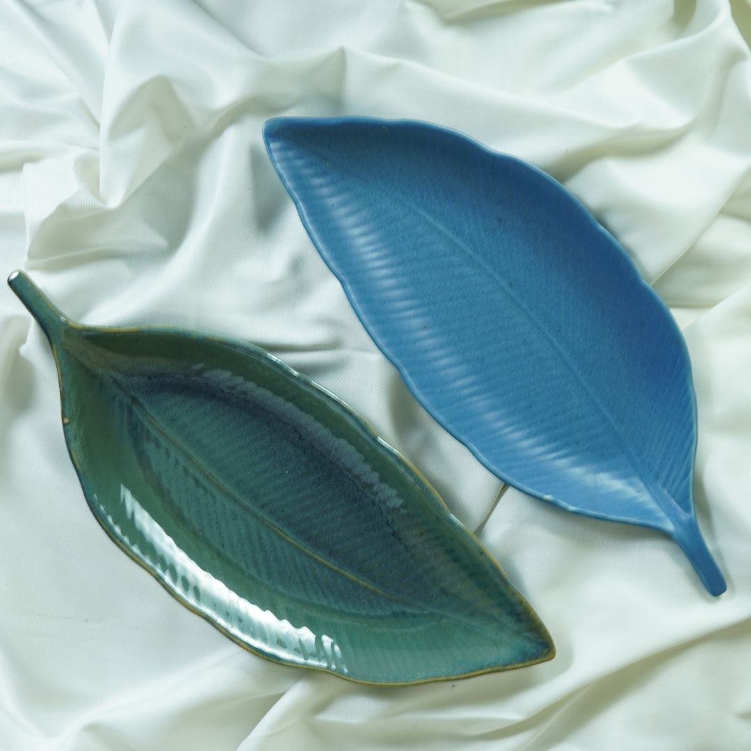 Ocean Blue Ceramic Leaf Platter