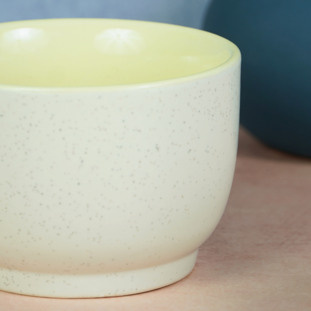 Cappuccino Cup in Yellow Ceramic with White Exterior