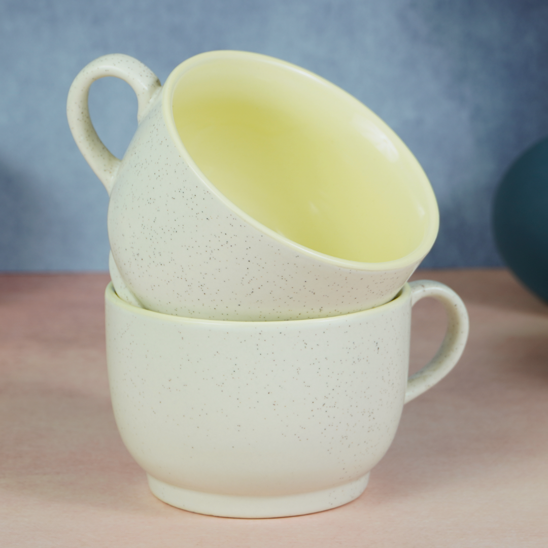 Cappuccino Cup in Yellow Ceramic with White Exterior