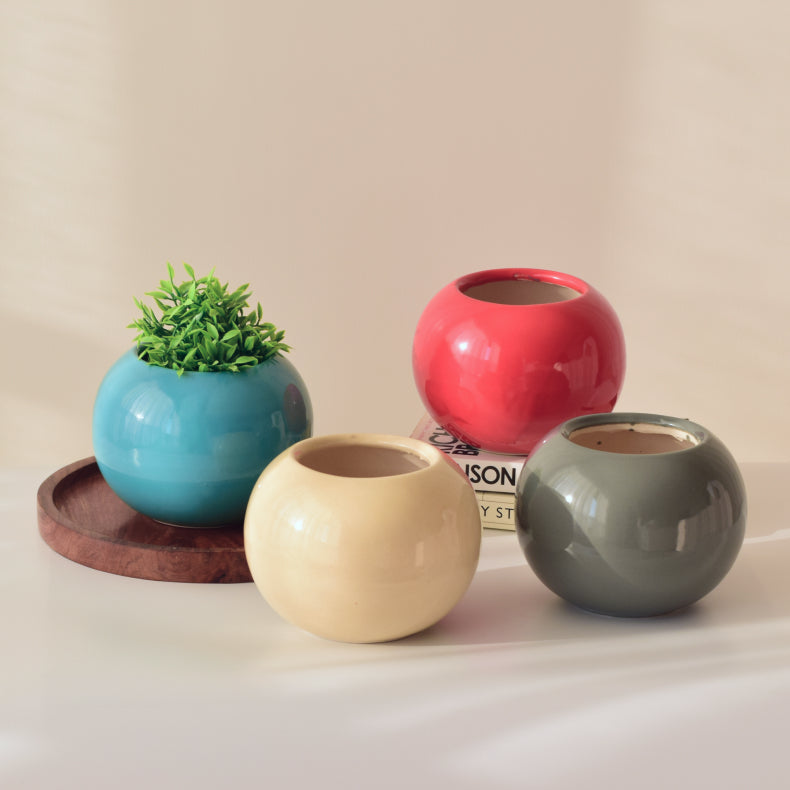 Red Round-Shaped Ceramic Flower Vase