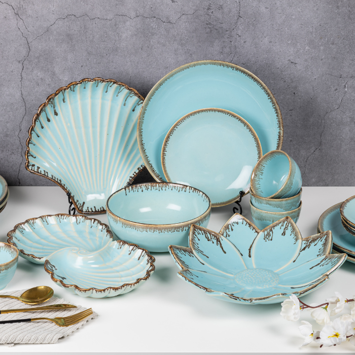 Blue Color Dinner Set - Set of 8