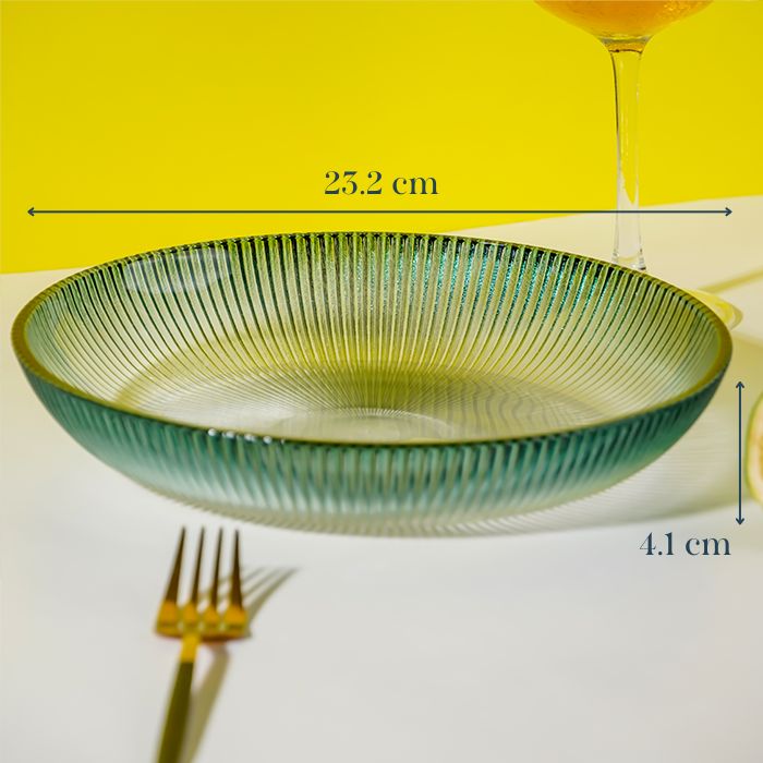 Teal Green Fluted Glass Bowl - Ribbed Texture Serving Dish