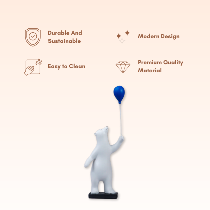 White Bear Figurine with Blue Balloon