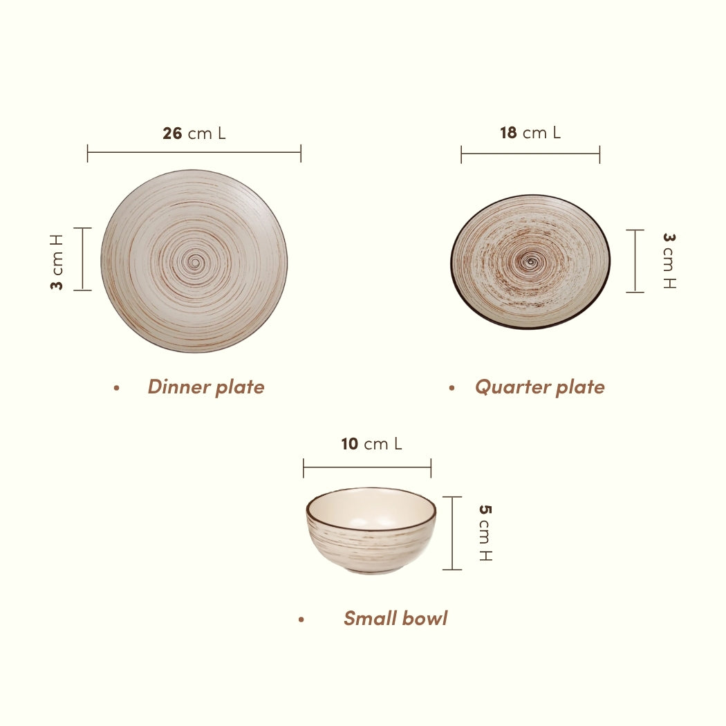 Cream Ceramic Spiral Dinner Set - Set of 18