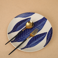 White Base Dinner Plate with Blue Leaf design