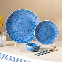 Blue Marble Ceramic Dinnerware Set - Set of 3
