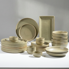 Modern Rustic Olive Green Ceramic Dinnerware Set of 25