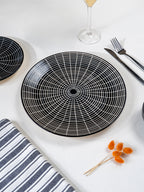 Black and White Grid Ceramic Dinnerware - Set of 18