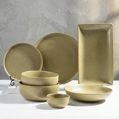 Modern Rustic Olive Green Ceramic Dinnerware Set of 25