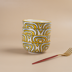 Hand-Painted Yellow Ceramic Bowls - Set of 4