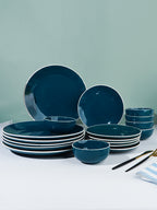 Deep Blue Ceramic Dinnerware - Set of 18