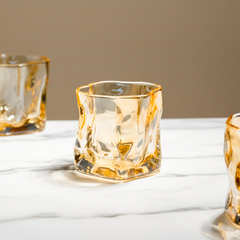 Amber-Colored Sculpted Glasses - Set of 6