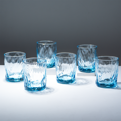 Ocean-Blue Textured Whiskey Glasses - Set of 6